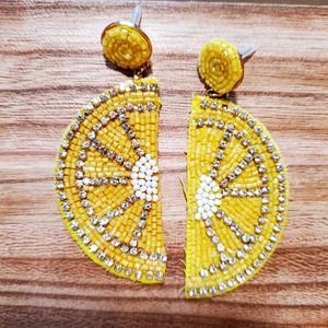 NEW Lemon Dangle Beaded & Rhinestone Earrings